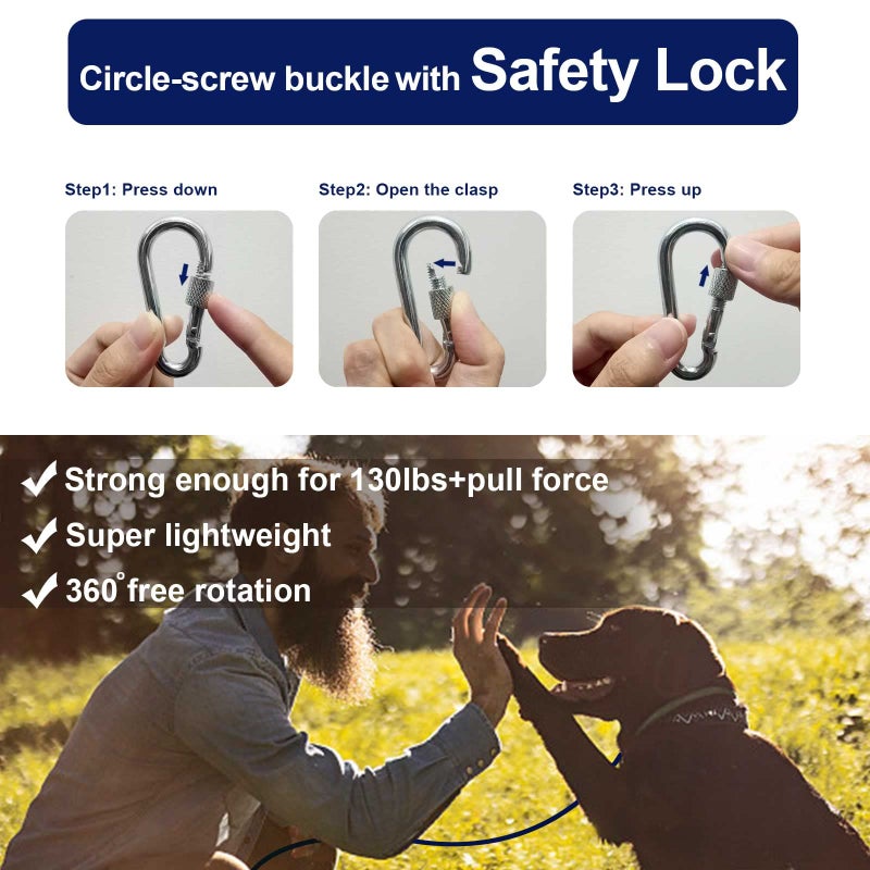 WATFOON Tie Out Cable for Large Dog, 100ft Pet Runner for Yard, 30/40/50ft Run Leash Heavy Duty Swivel Hooks Heavy Duty Lead Steel Wire Dog Chain Leash Cable Perfect for The Yard, Camping, Beach - Image 4